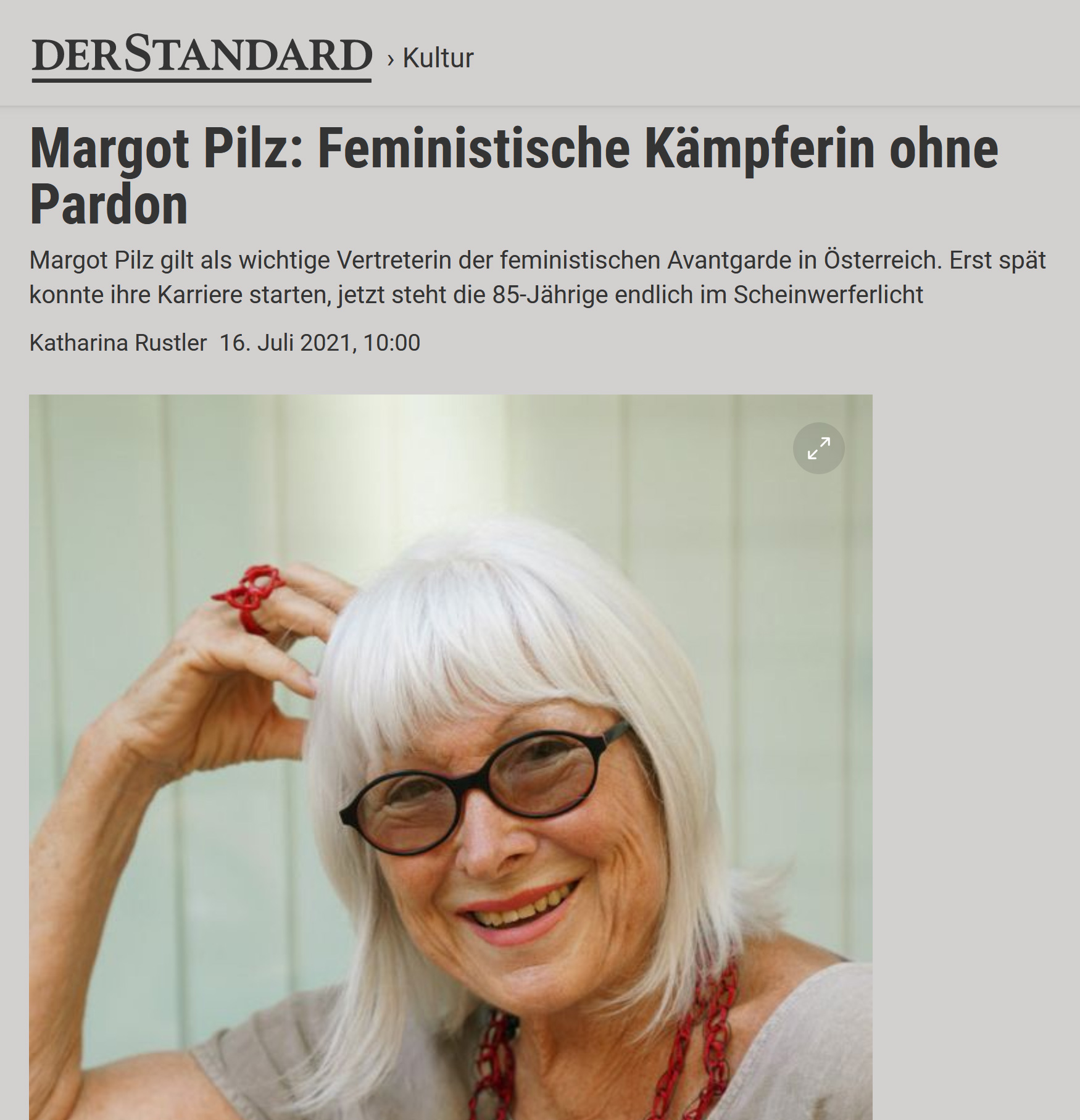 Margot Pilz - Der Standard - 16. Juli 2021